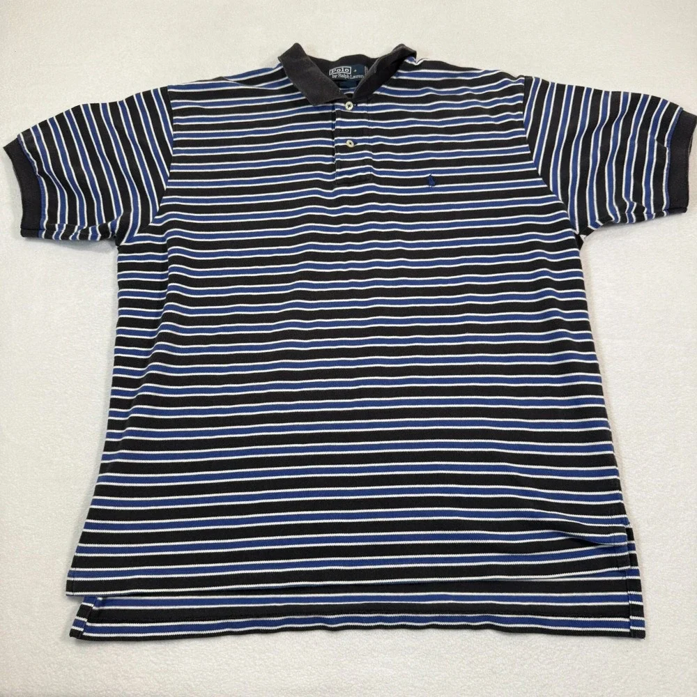 Polo Ralph Lauren Polo Shirt Men Xl Stripe Causal 100% Cotton Vtg‎ Logo